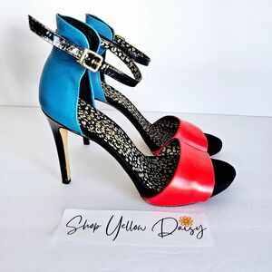Jessica Simpson Sawana Tomato Red & Ocean‎ Blue High Heels Womens Sz 9 - Sh348.1